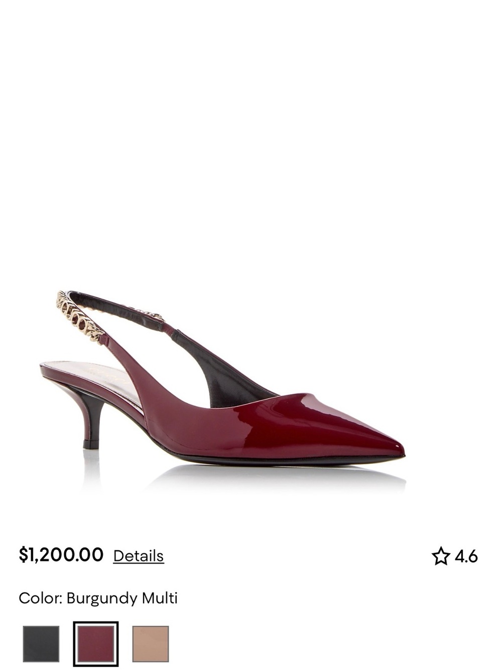 Gucci Burgundy Patent Slingback Kitten Heel with Gold Chain